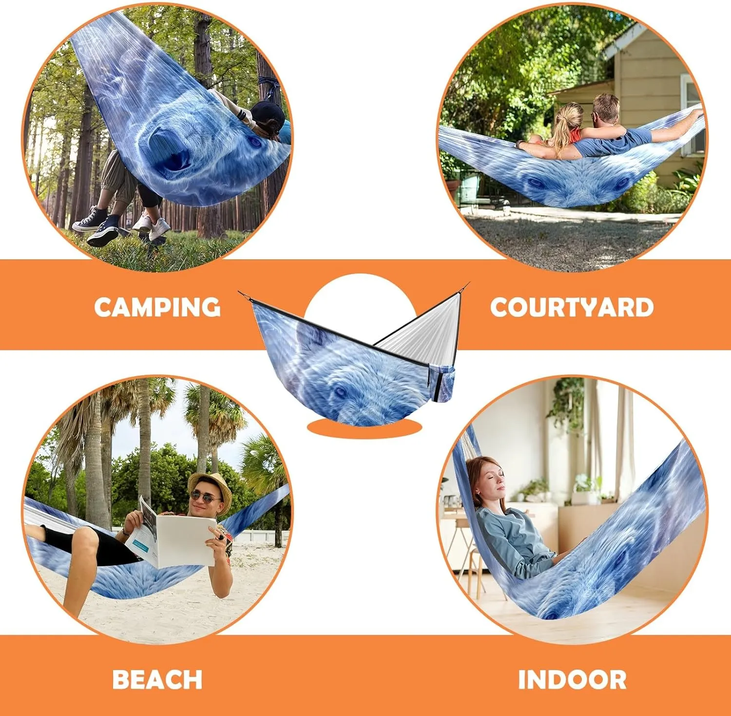Camping Hammock Double & Single Portable Hammocks with 2 Tree Straps, Great for Hiking,Backpacking,Hunting,Outdoor,Beach,Camping, Polar Bear (26)
