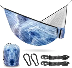 Camping Hammock Double & Single Portable Hammocks with 2 Tree Straps, Great for Hiking,Backpacking,Hunting,Outdoor,Beach,Camping, Polar Bear (26)