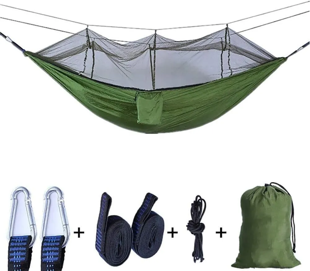 Camping Hammock Mosquito Net,Outdoor Hammock with Tree Straps,Portable Double Hammock,Parachute Hammocks for Travel Beach Green 260x140cm