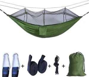 Camping Hammock Mosquito Net,Outdoor Hammock with Tree Straps,Portable Double Hammock,Parachute Hammocks for Travel Beach Green 260x140cm