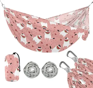 Camping Hammock Outdoor Hammocks for Outside Cat Eating Watermelon Beach Trees Portable Lightweight with Pockets Tree Straps Indoor