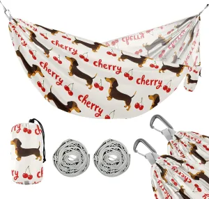 Camping Hammock Outdoor Hammocks for Outside Dachshund Cherry Beach Trees Portable Lightweight with Pockets Tree Straps Indoor