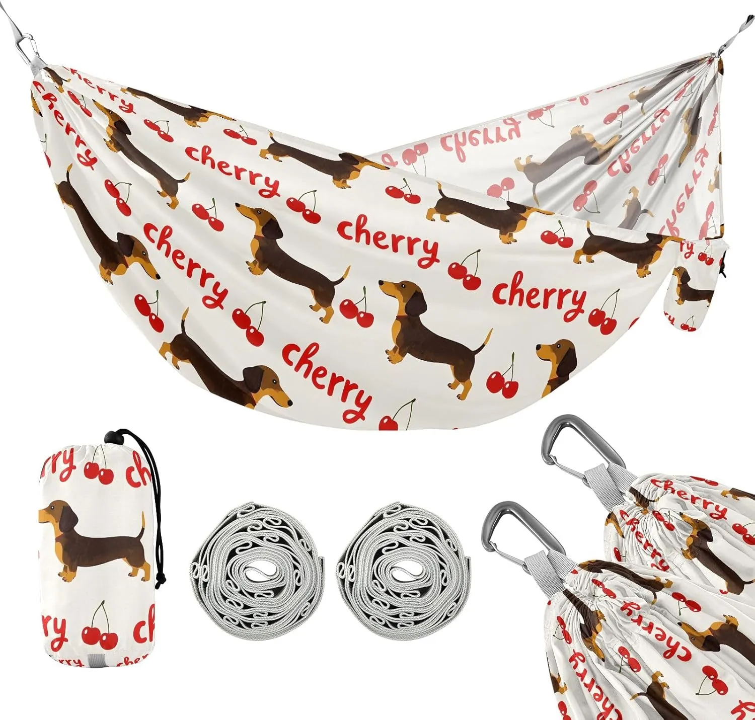 Camping Hammock Outdoor Hammocks for Outside Dachshund Cherry Beach Trees Portable Lightweight with Pockets Tree Straps Indoor