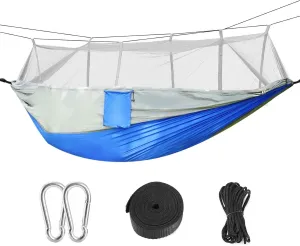 Camping Hammock, Portable Double Hammock with Net,600lbs Load 2 Persons Hammock W/Mosquito Net Outdoor Hiking Camping Hommock Portable Nylon Swing Hanging Bed W/Strap Hook Carry Bag