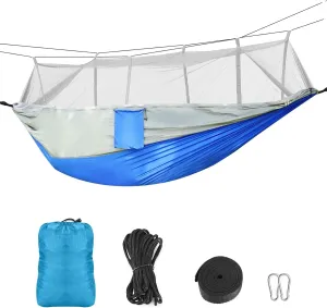 Camping Hammock, Portable Hammocks with Mosquito Net, 600lbs Load 2 Persons Hammock Tent Nylon Parachute Hammock with Strap Hook for Outdoor Hiking Survival Travel, Camping Gear (Gray Blue)