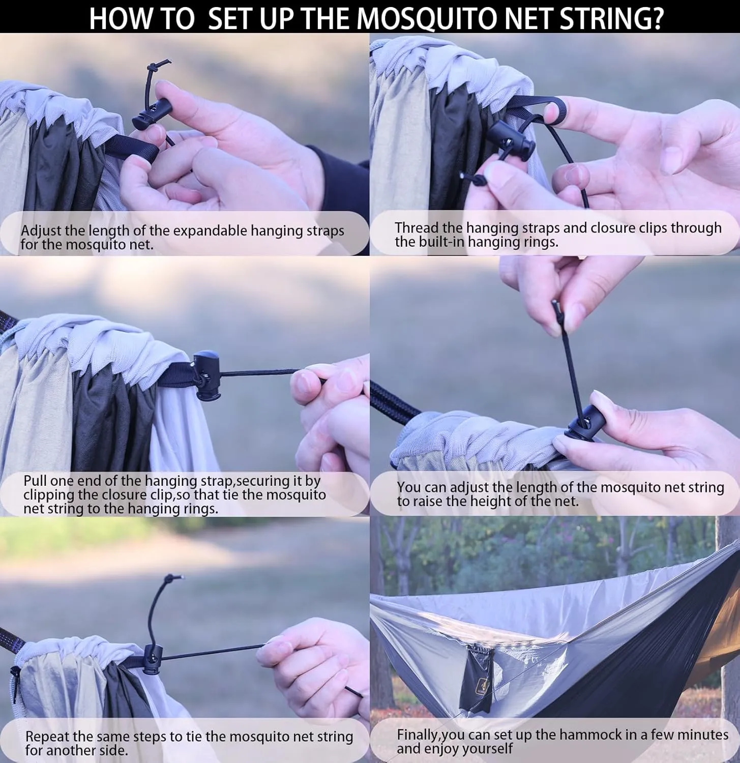 Camping Hammock, Portable Hammocks with Mosquito Net,Lightweight Nylon Parachute Hammock with 10ft Tree Straps,Camping Gear Must Haves for Travel Hiking Backpacking Beach Patio-Black&Grey