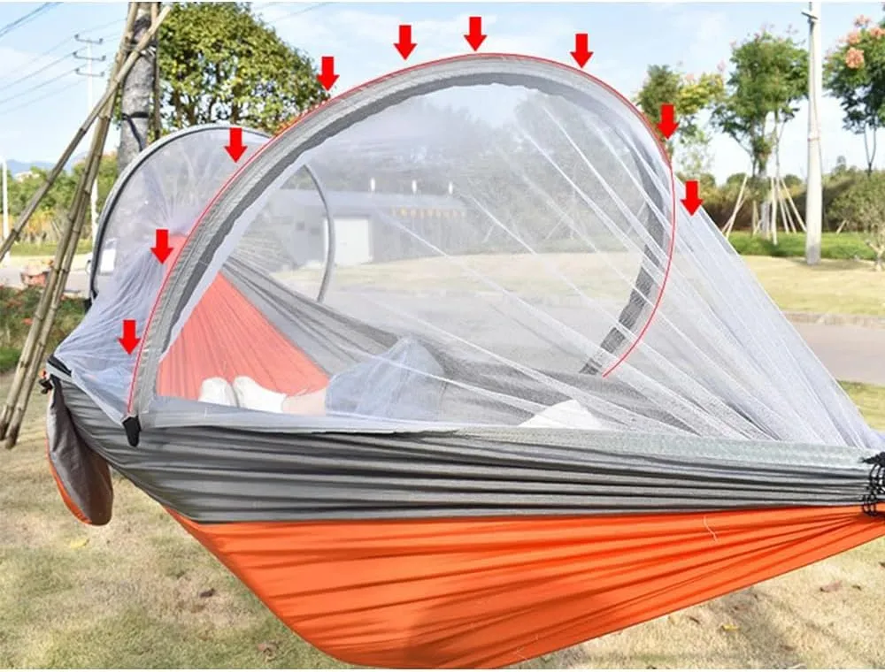 Camping Hammock with Bug Net That Protects from Mosquitoes and Insects, Lightweight and Durable Parachute Hammock for Outdoor