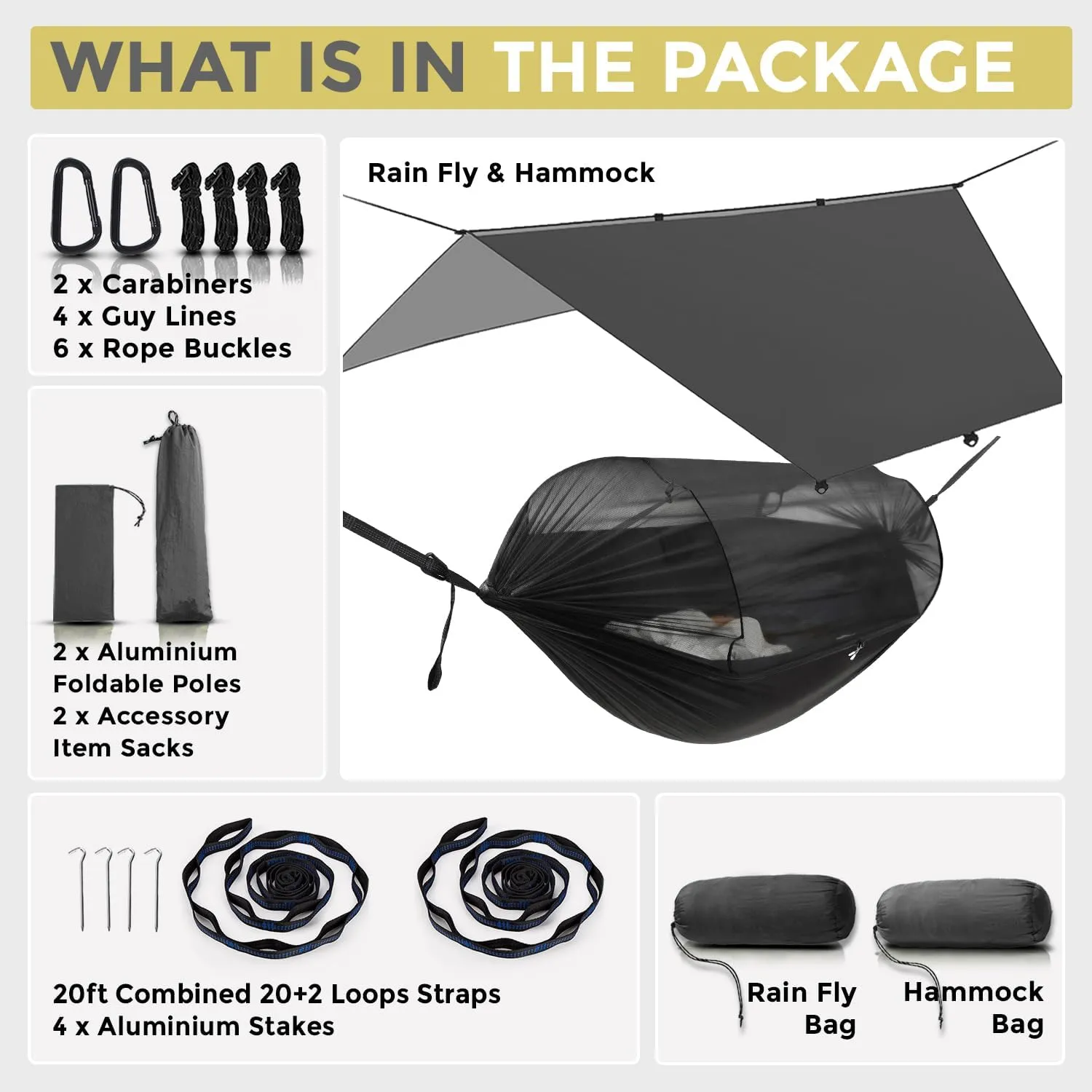 Camping Hammock with Mosquito Net & Rain Fly – Lightweight & Portable Hammock with Waterproof Tarp, Easy Setup for Hiking, Backpacking, and Outdoor Camping