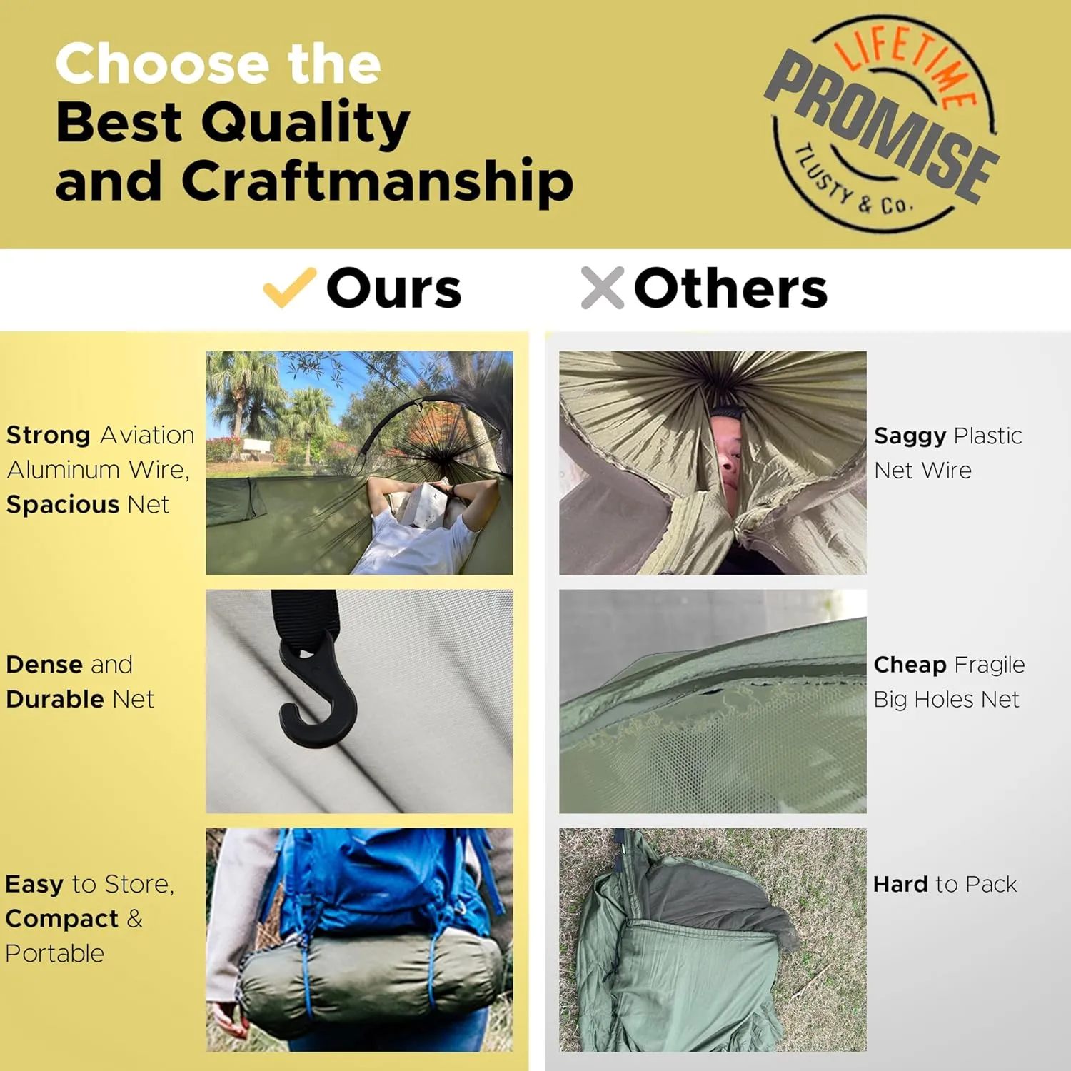 Camping Hammock with Mosquito Net & Rain Fly – Lightweight & Portable Hammock with Waterproof Tarp, Easy Setup for Hiking, Backpacking, and Outdoor Camping