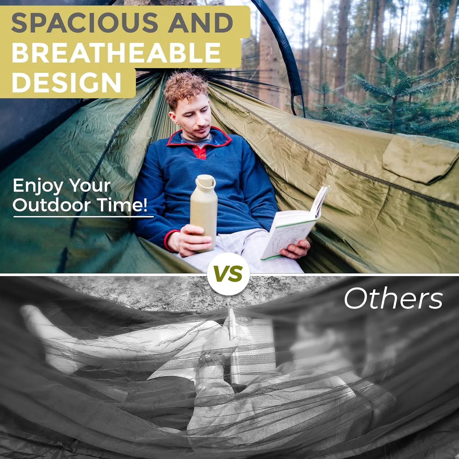 Camping Hammock with Mosquito Net & Rain Fly – Lightweight & Portable Hammock with Waterproof Tarp, Easy Setup for Hiking, Backpacking, and Outdoor Camping