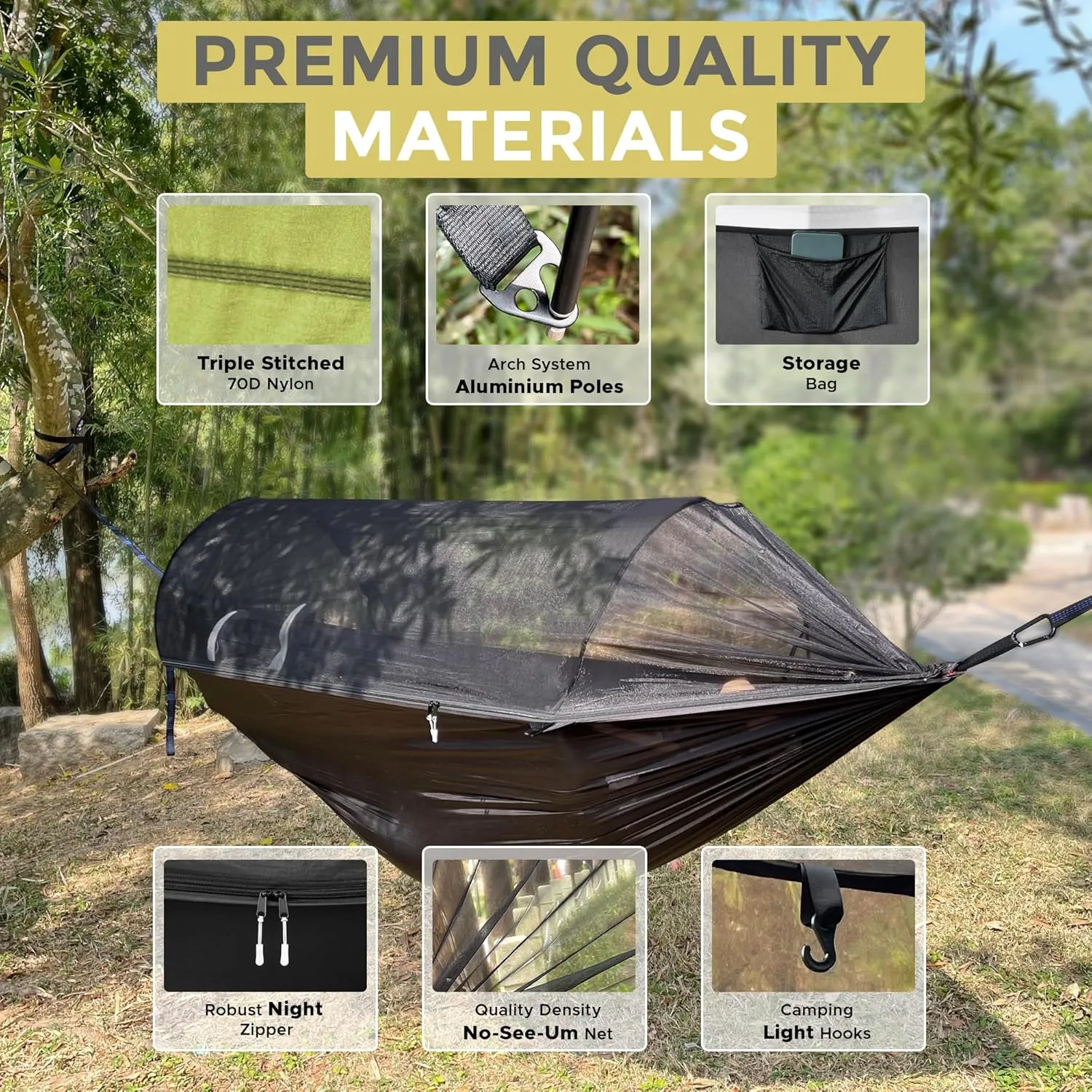 Camping Hammock with Mosquito Net & Rain Fly – Lightweight & Portable Hammock with Waterproof Tarp, Easy Setup for Hiking, Backpacking, and Outdoor Camping