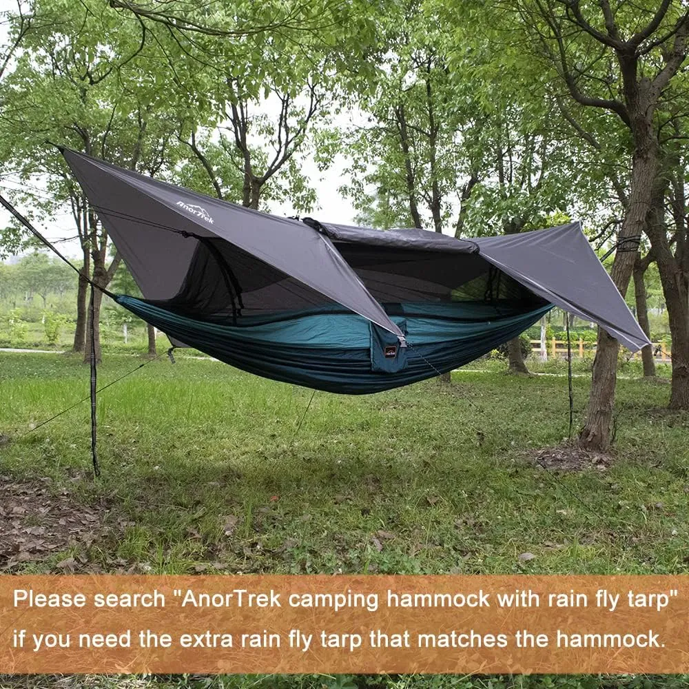 Camping Hammock with Mosquito Net, Double & Single Lightweight Portable Hammocks with Tree Straps, Parachute Hammock for Camping, Backpacking