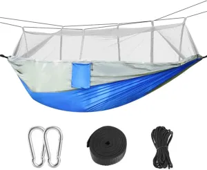 Camping Hammock with Mosquito Net, Double Portable Hammock for 2 Persons, 600lbs Capacity Outdoor Nylon Swing Bed, Ideal for Hiking, Camping with Included Straps, Hooks, Carry Bag