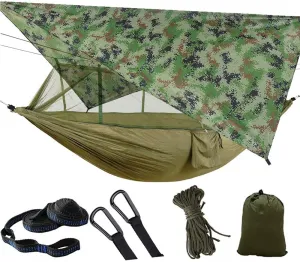 Camping Hammock with Tarp Ultralight Breathable Nylon Travel Hammock Swing for Hiking Travel Yard Picnic Backpack Beach-Light Green(Army Green)