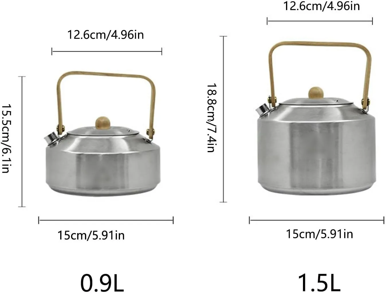 Camping Kettle Camping Stainless Steel Kettle Tea Coffee Pot for Outdoor Camping Cookware Hiking Backpacking Kitchen Campfire and Picnic Camping Kettle Camp Tea offee Pot (Size : 1.5L)