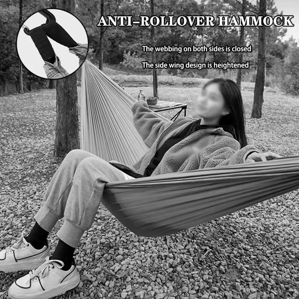 Camping Leisure Double Hammock, Ultra-Light Anti-Rollover Swing with Rope, for Outdoor/Beach/Garden, Load Bearing 300kg/661.4lbs(Blue)