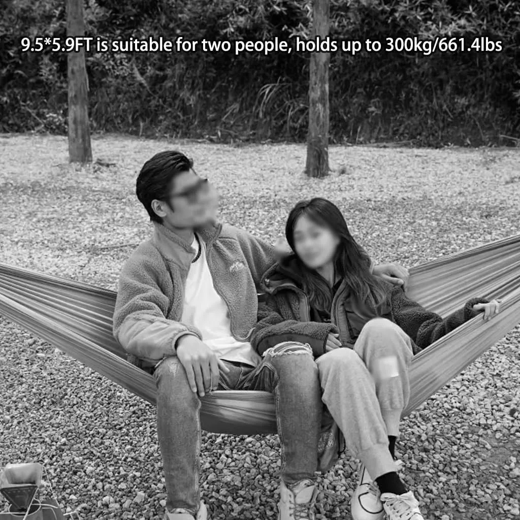 Camping Leisure Double Hammock, Ultra-Light Anti-Rollover Swing with Rope, for Outdoor/Beach/Garden, Load Bearing 300kg/661.4lbs(Blue)
