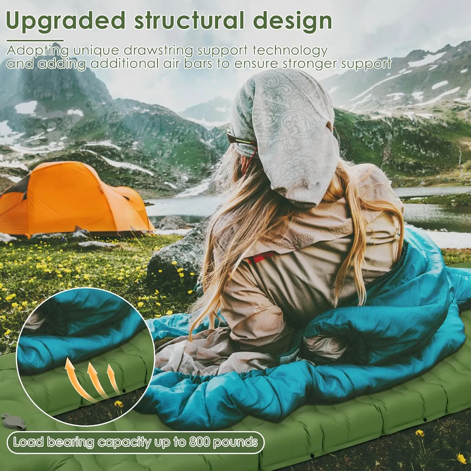 Camping Mat Tear Resistant Nylon Sleeping Pad with Built in Foot Pump Waterproof, Camping Mattress for Backpacking Hiking Traveling,Inflatable Sleep Mat,in Self-Inflating Sleeping Mats