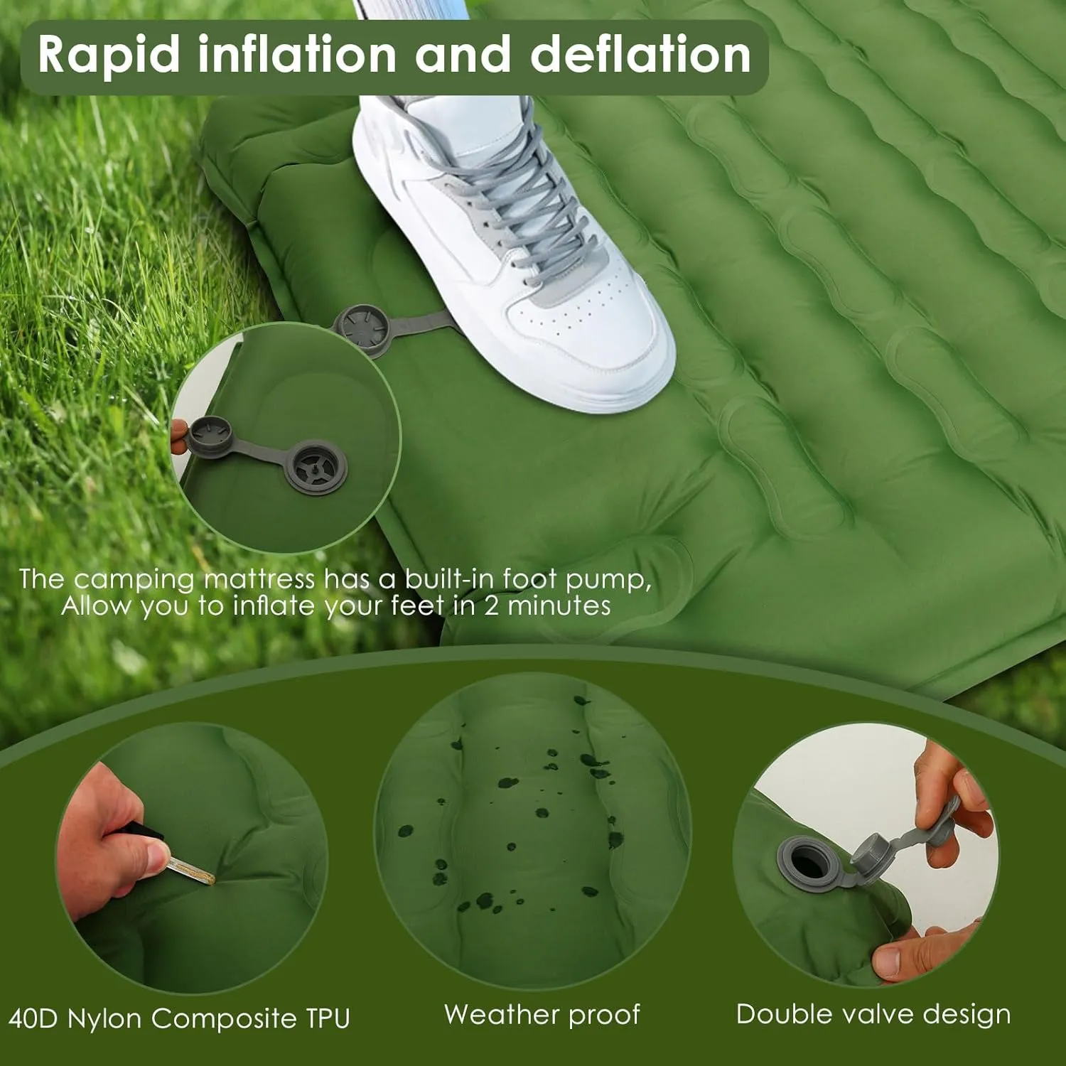Camping Mat Tear Resistant Nylon Sleeping Pad with Built in Foot Pump Waterproof, Camping Mattress for Backpacking Hiking Traveling,Inflatable Sleep Mat,in Self-Inflating Sleeping Mats
