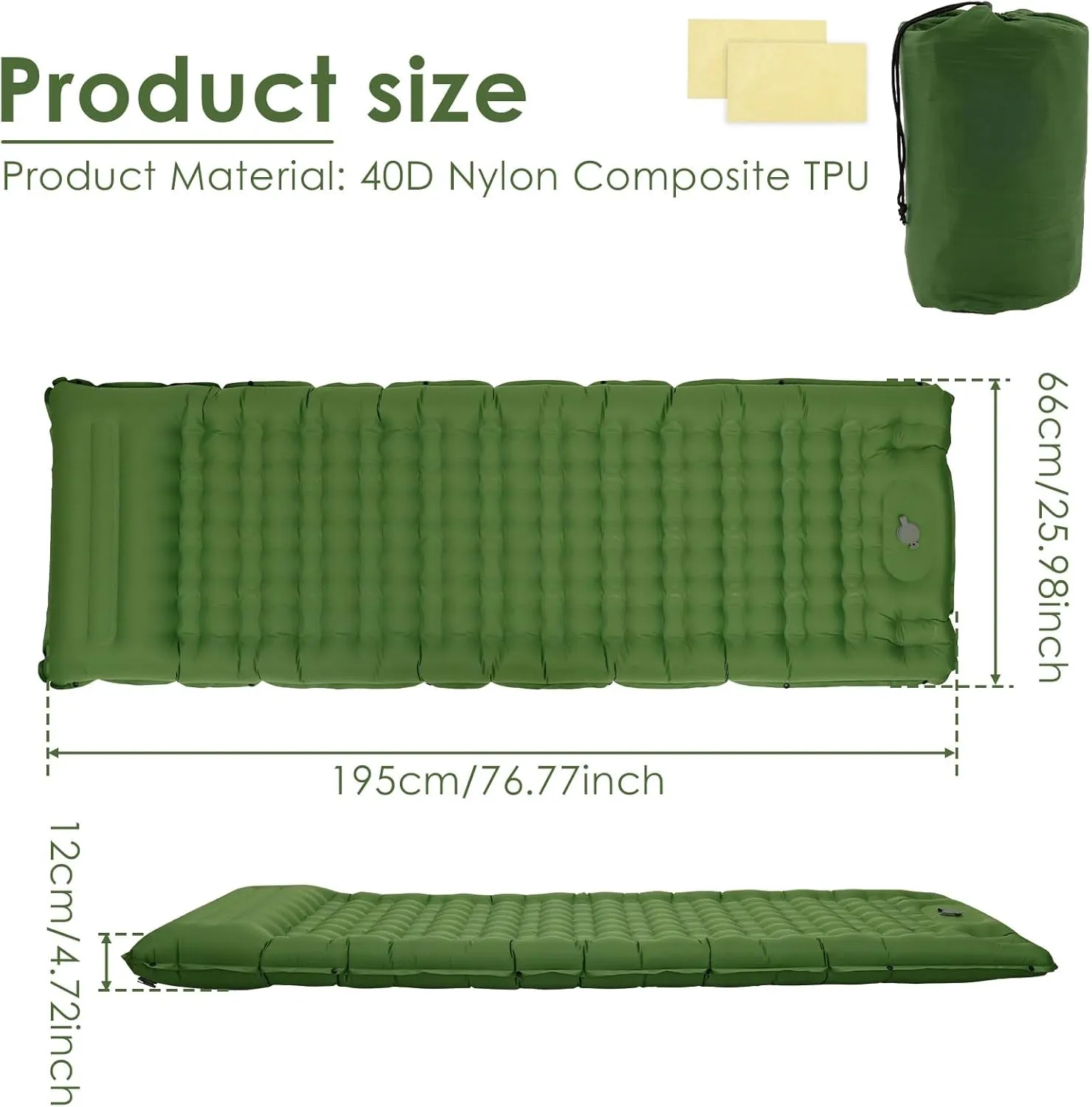 Camping Mat Tear Resistant Nylon Sleeping Pad with Built in Foot Pump Waterproof, Camping Mattress for Backpacking Hiking Traveling,Inflatable Sleep Mat,in Self-Inflating Sleeping Mats