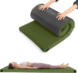 Camping Mattress Pad,2.5 inch Memory Foam Camping Mattress,Single Small Portable Roll Up Camping Sleep Topper with Waterproof and Non-Slip Bottom, Camping Car Mat with Travel Bag, 75"×30"×2.5", Green