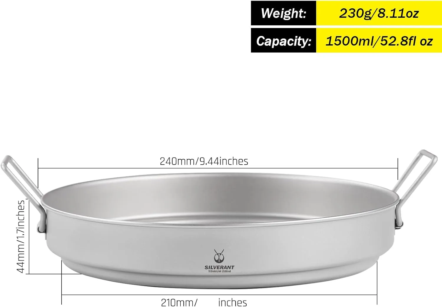 Camping Plate Titanium Pan Dish Plate with Handle & Mesh Bag, Large Reuseable Ultralight Dinner Plate for Camping Outdoors Backpacking (1500ML)