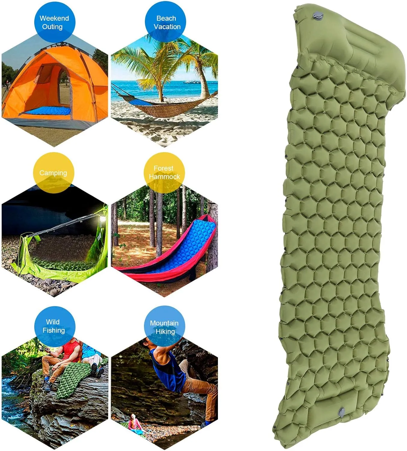 Camping Sleeping Pad Inflatable Cushion Lightweight Hiking Travel Camping Mat for Backpacking Hiking Traveling Tent (OD Green)