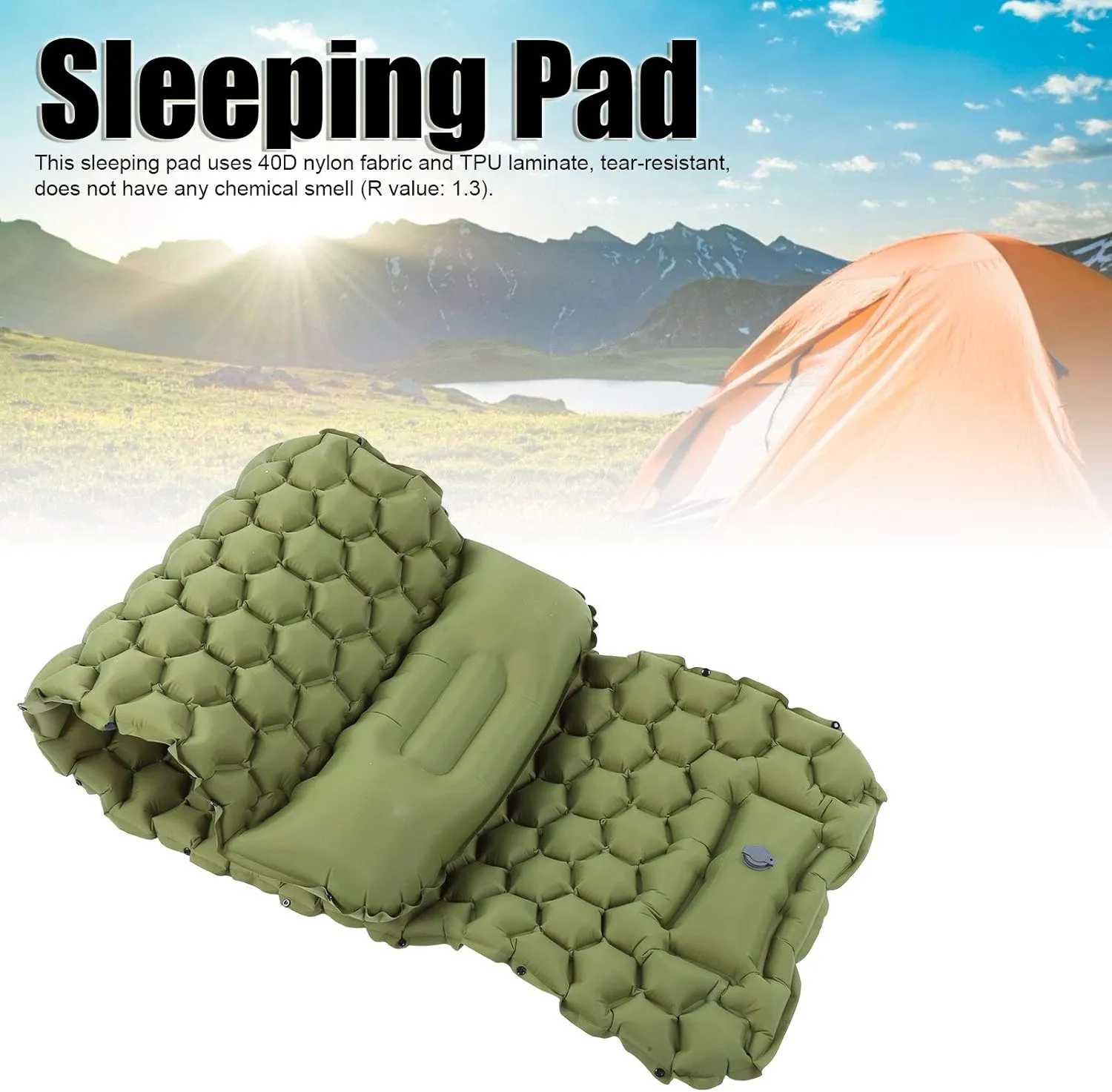 Camping Sleeping Pad Inflatable Cushion Lightweight Hiking Travel Camping Mat for Backpacking Hiking Traveling Tent (OD Green)