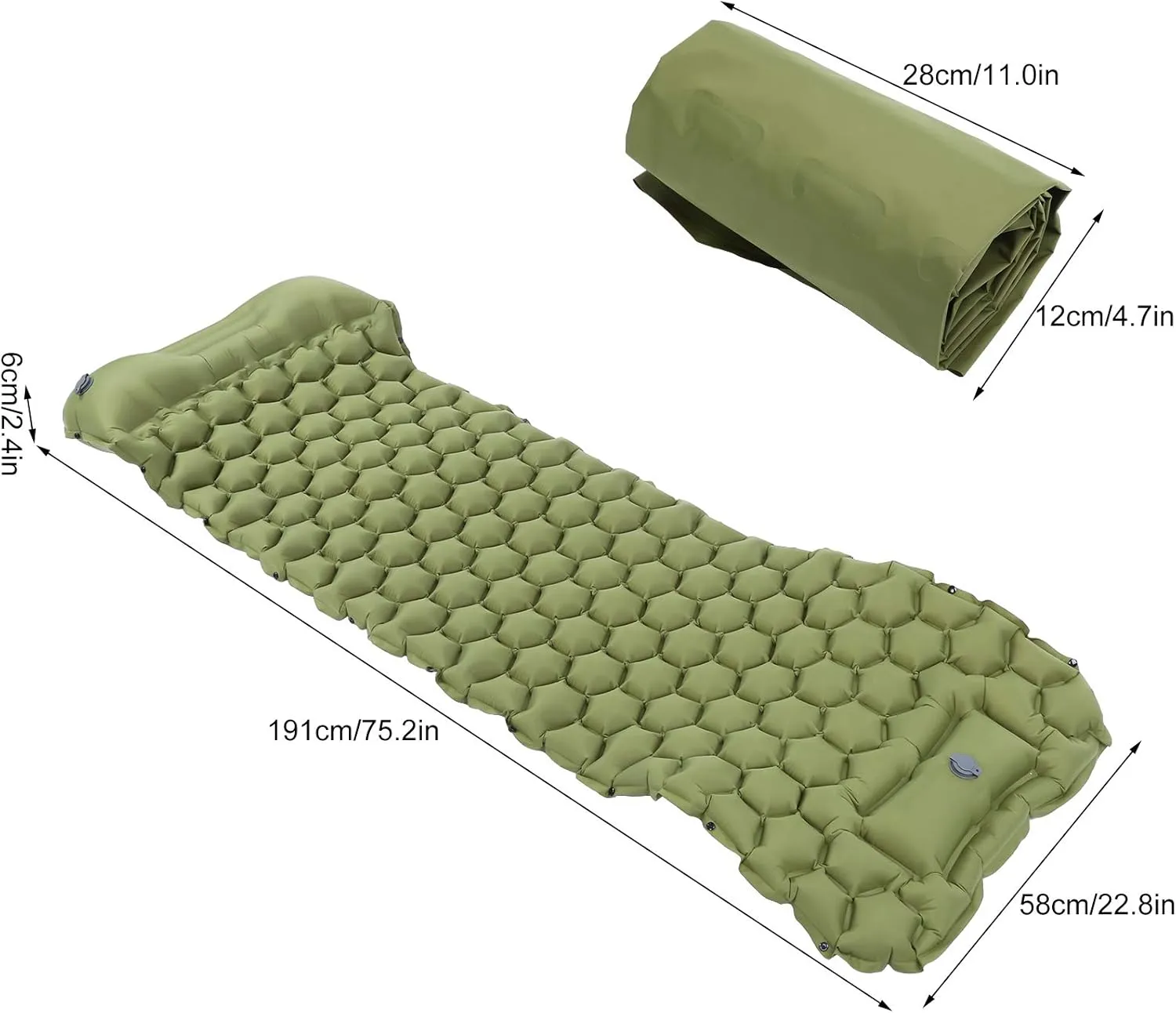 Camping Sleeping Pad Inflatable Cushion Lightweight Hiking Travel Camping Mat for Backpacking Hiking Traveling Tent (OD Green)