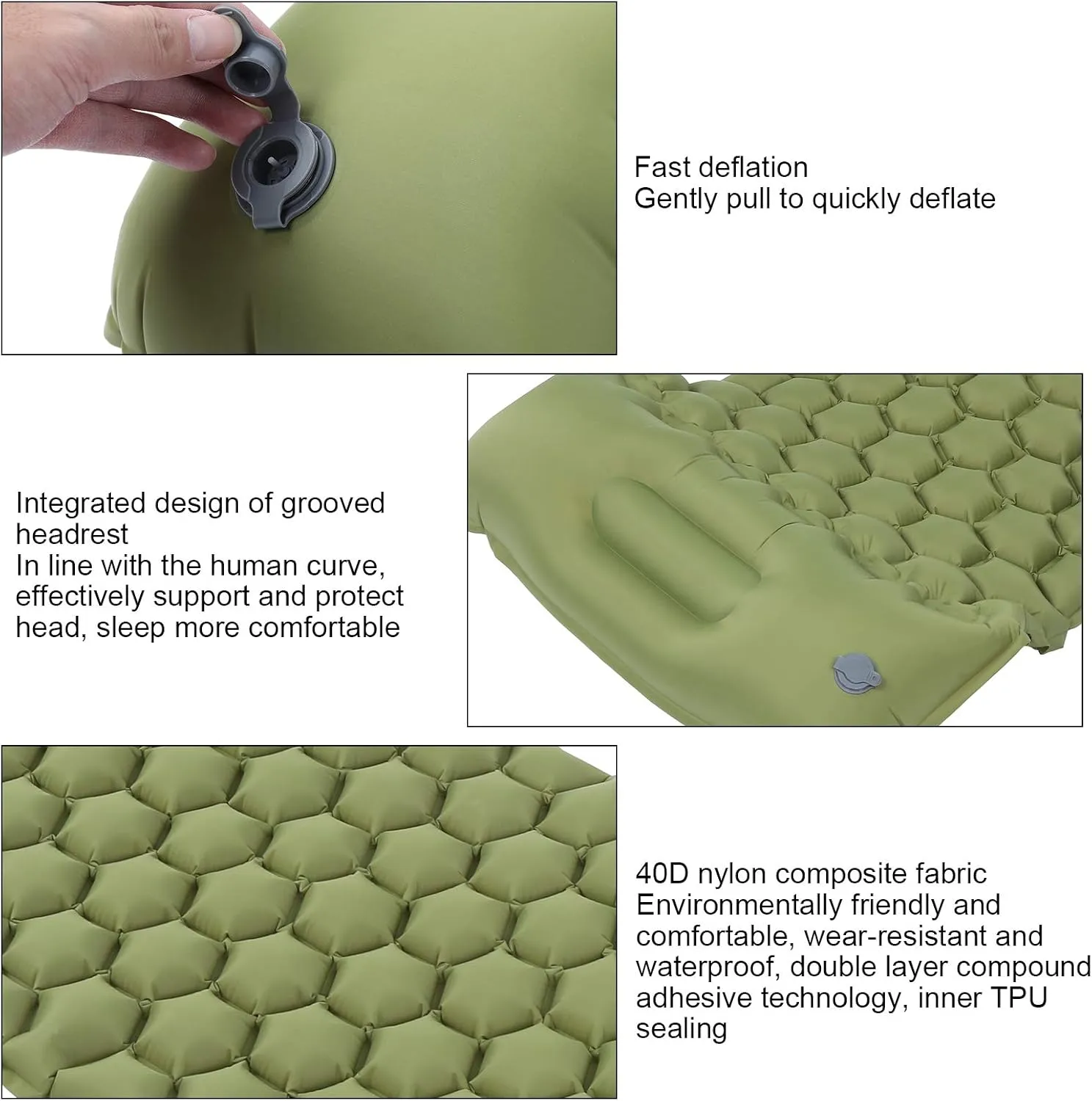 Camping Sleeping Pad Inflatable Cushion Lightweight Hiking Travel Camping Mat for Backpacking Hiking Traveling Tent (OD Green)
