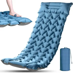 Camping Sleeping Pad, Ultralight Camping Mat with Pillow Built-in Foot Pump Inflatable Sleeping Pads Compact for Camping Backpacking Hiking Traveling Tent