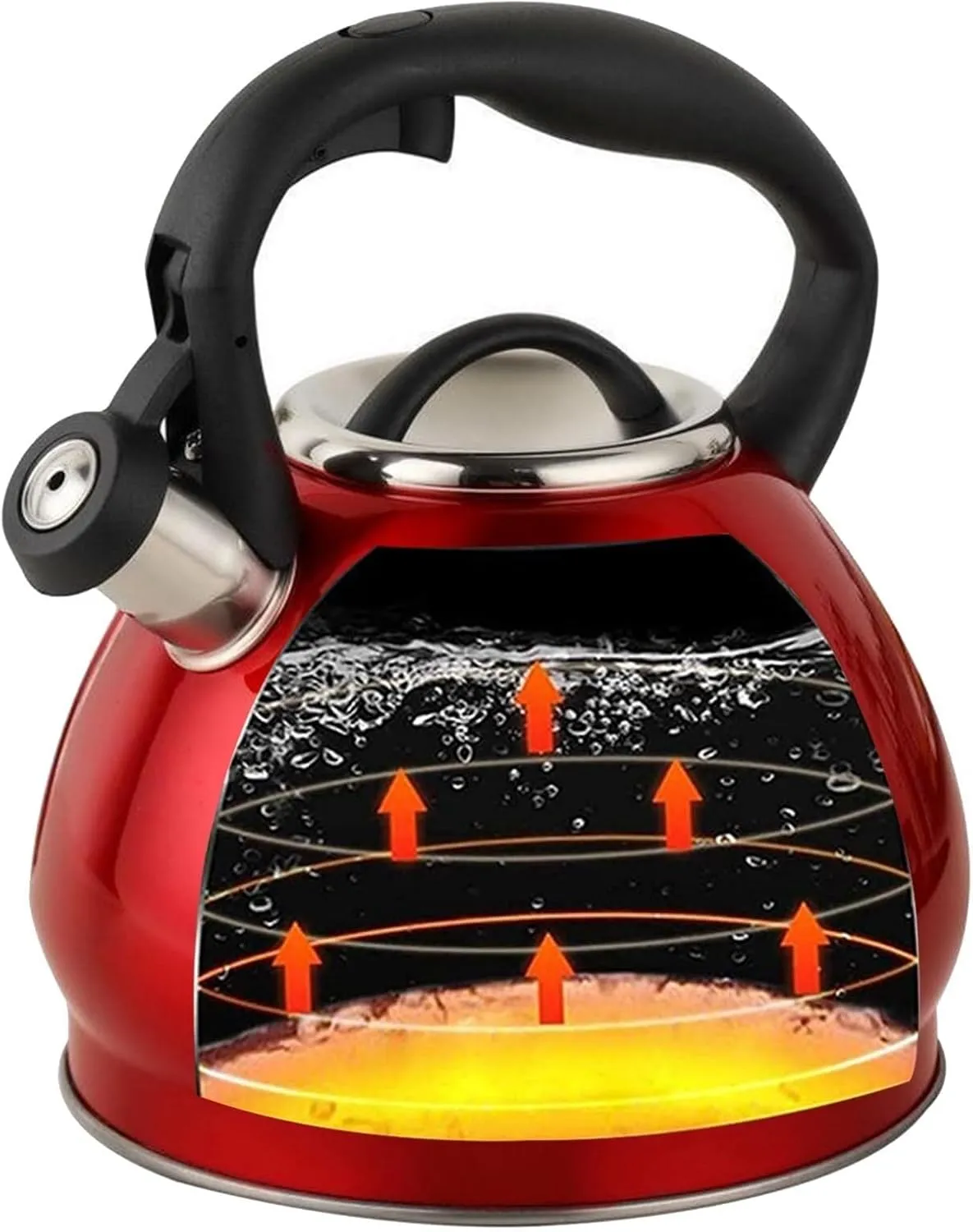 Camping Teapot, 304 Stainless Steel Tea Kettle for Stove Top Anti Heat Handle with A Touch Button Universal Base for Induction | Gas | Electric | Halogen |