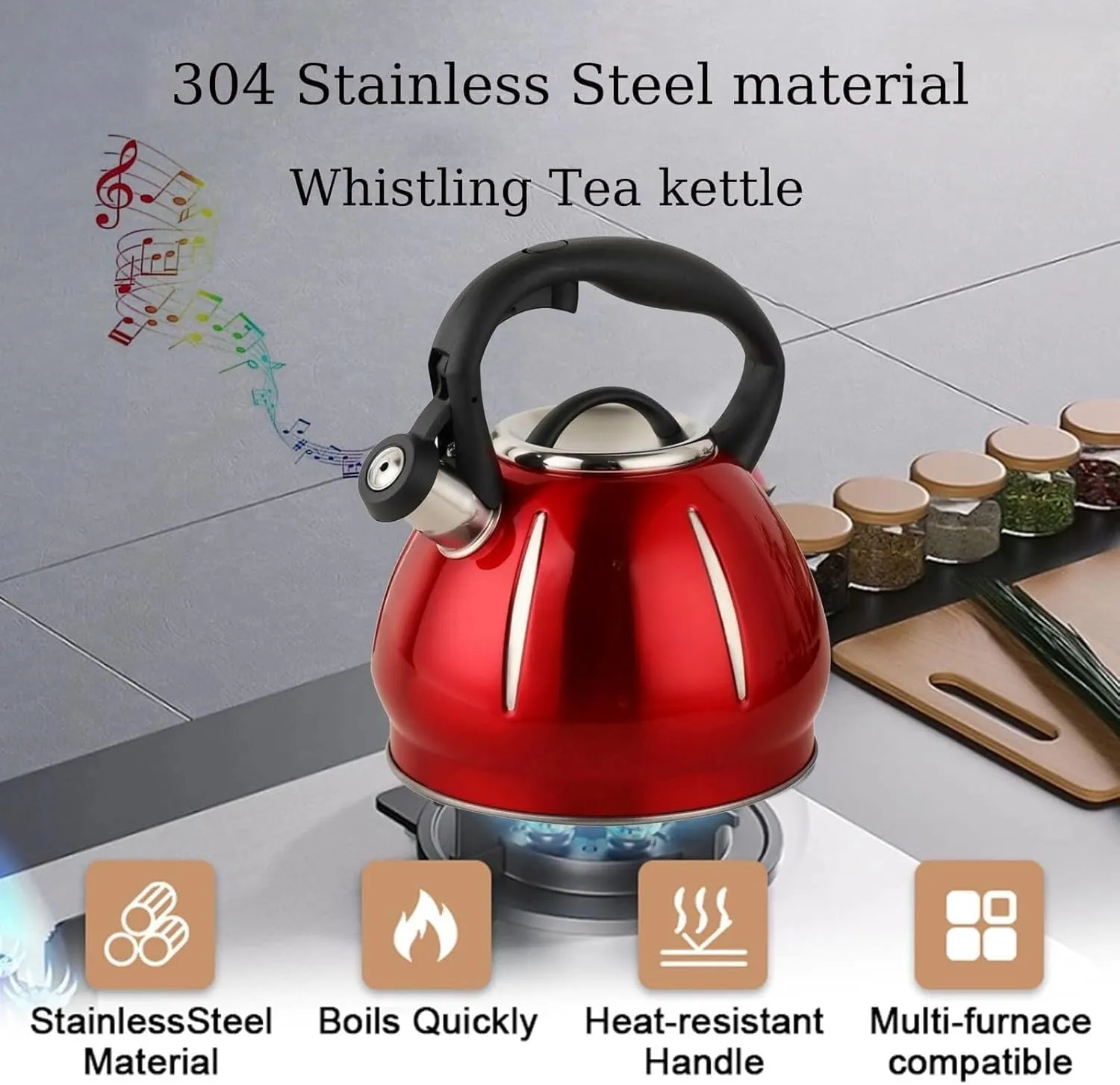 Camping Teapot, 304 Stainless Steel Tea Kettle for Stove Top Anti Heat Handle with A Touch Button Universal Base for Induction | Gas | Electric | Halogen |