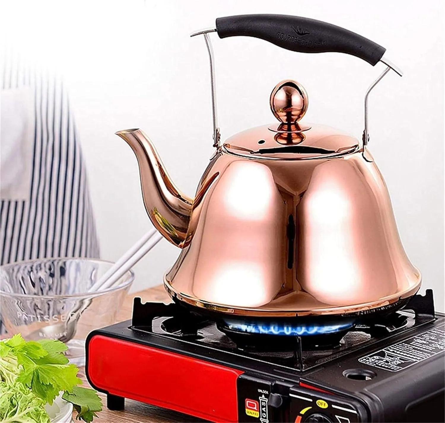 Camping Teapot, 304 Stainless Steel Tea Kettle for Stove Top, Streamlined Spout, Anti-Scalding Handle, for Family Kitchens and Restaurants(3L)