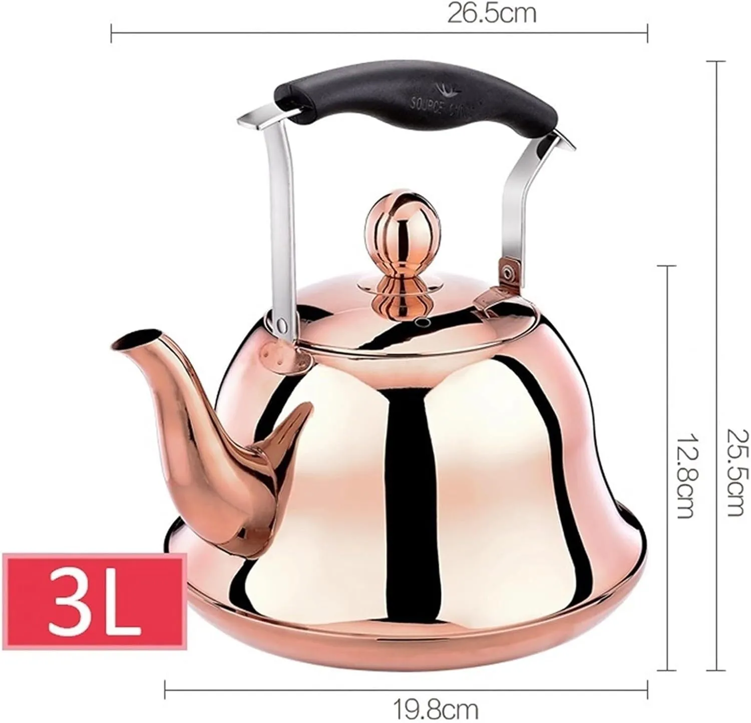 Camping Teapot, 304 Stainless Steel Tea Kettle for Stove Top, Streamlined Spout, Anti-Scalding Handle, for Family Kitchens and Restaurants(3L)