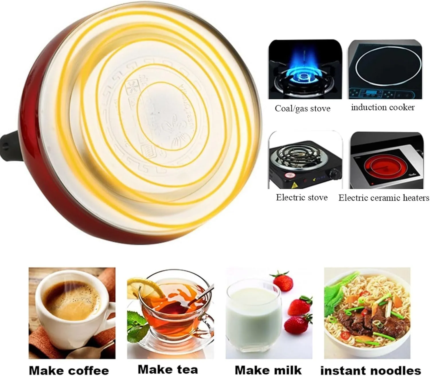 Camping Teapot, Tea Kettle for Stove Top, Whistling Teapot, a-Button Opening and Closing Design, for Boiling Water Coffee or Milk