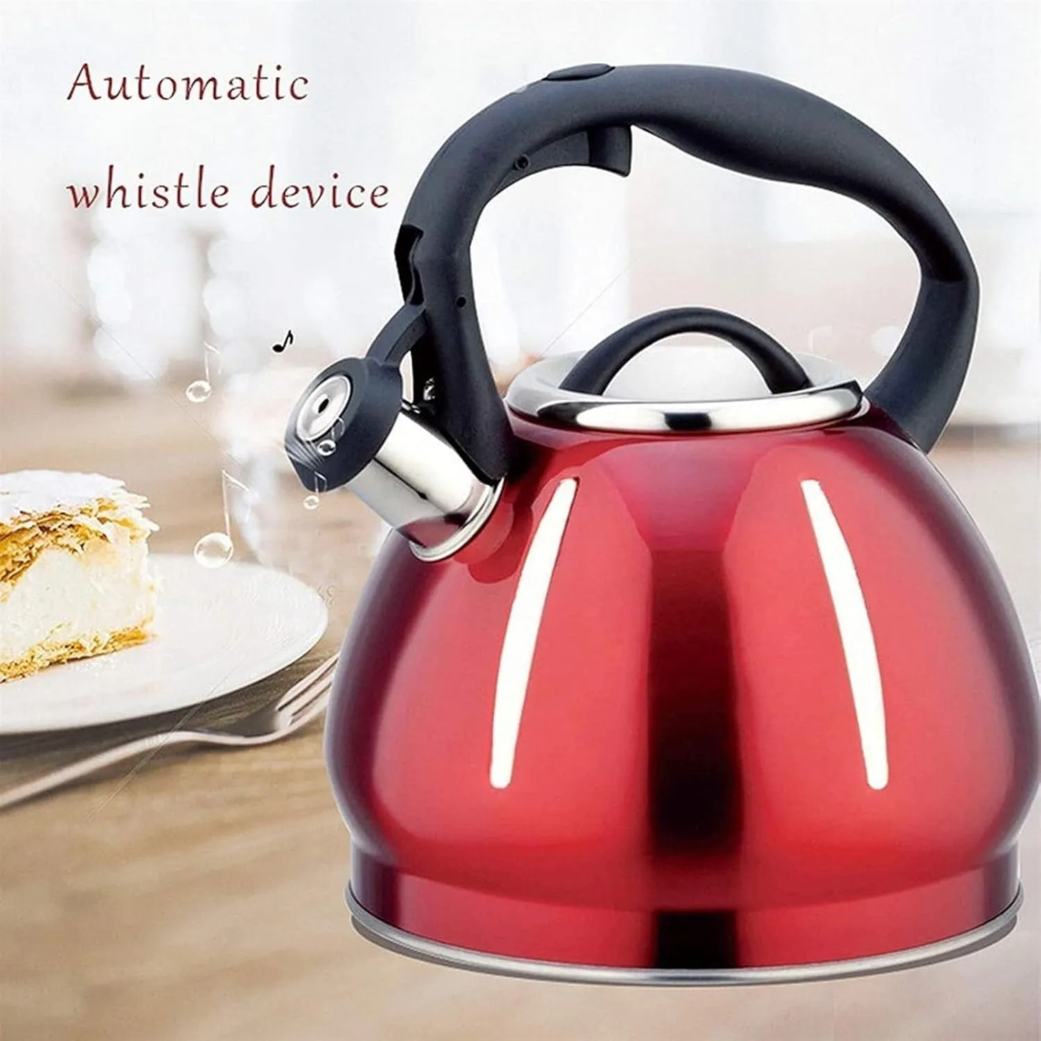Camping Teapot, Tea Kettle for Stove Top, Whistling Teapot, a-Button Opening and Closing Design, for Boiling Water Coffee or Milk