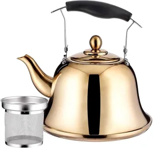 Camping Teapot, Tea Kettle stovetop, 2.1 Quart 304 Stainless Steel Whistling Teapot with Infuser - Elegant Kettle for Stove Top Brewing