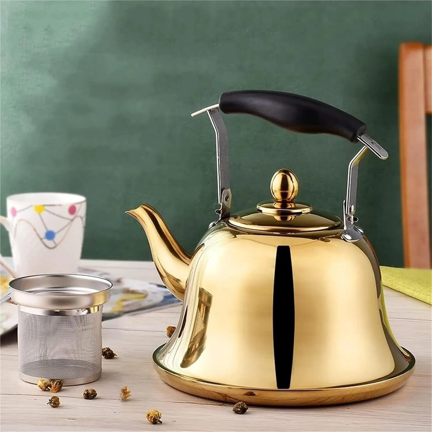 Camping Teapot, Tea Kettle stovetop, 2.1 Quart 304 Stainless Steel Whistling Teapot with Infuser - Elegant Kettle for Stove Top Brewing