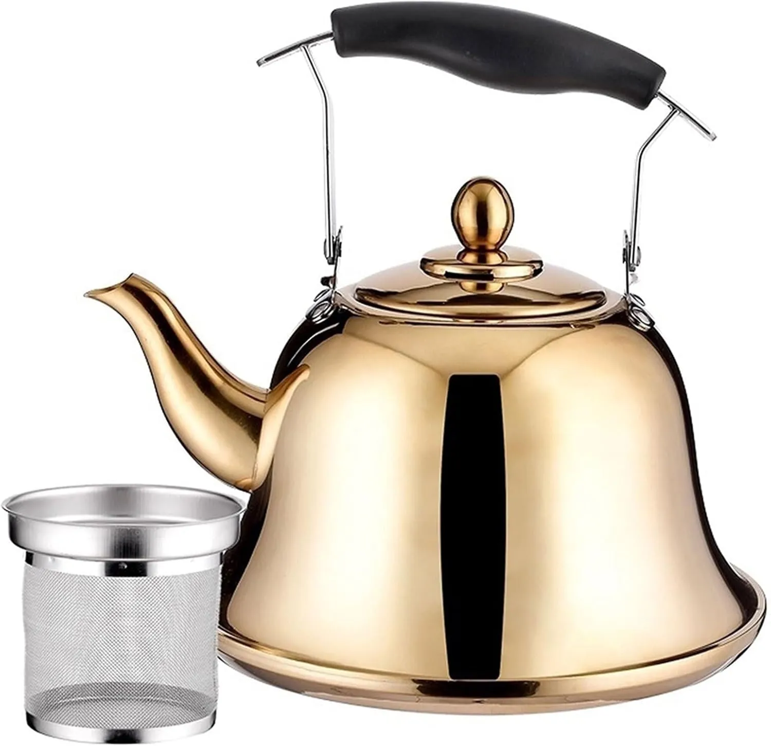 Camping Teapot, Tea Kettle stovetop, 2.1 Quart 304 Stainless Steel Whistling Teapot with Infuser - Elegant Kettle for Stove Top Brewing