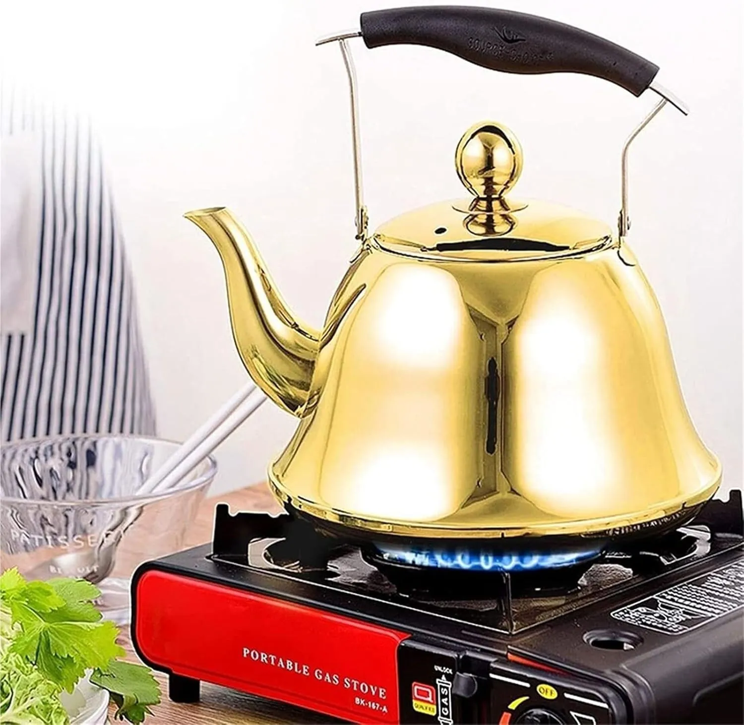Camping Teapot, Tea Kettle stovetop, 2.1 Quart 304 Stainless Steel Whistling Teapot with Infuser - Elegant Kettle for Stove Top Brewing