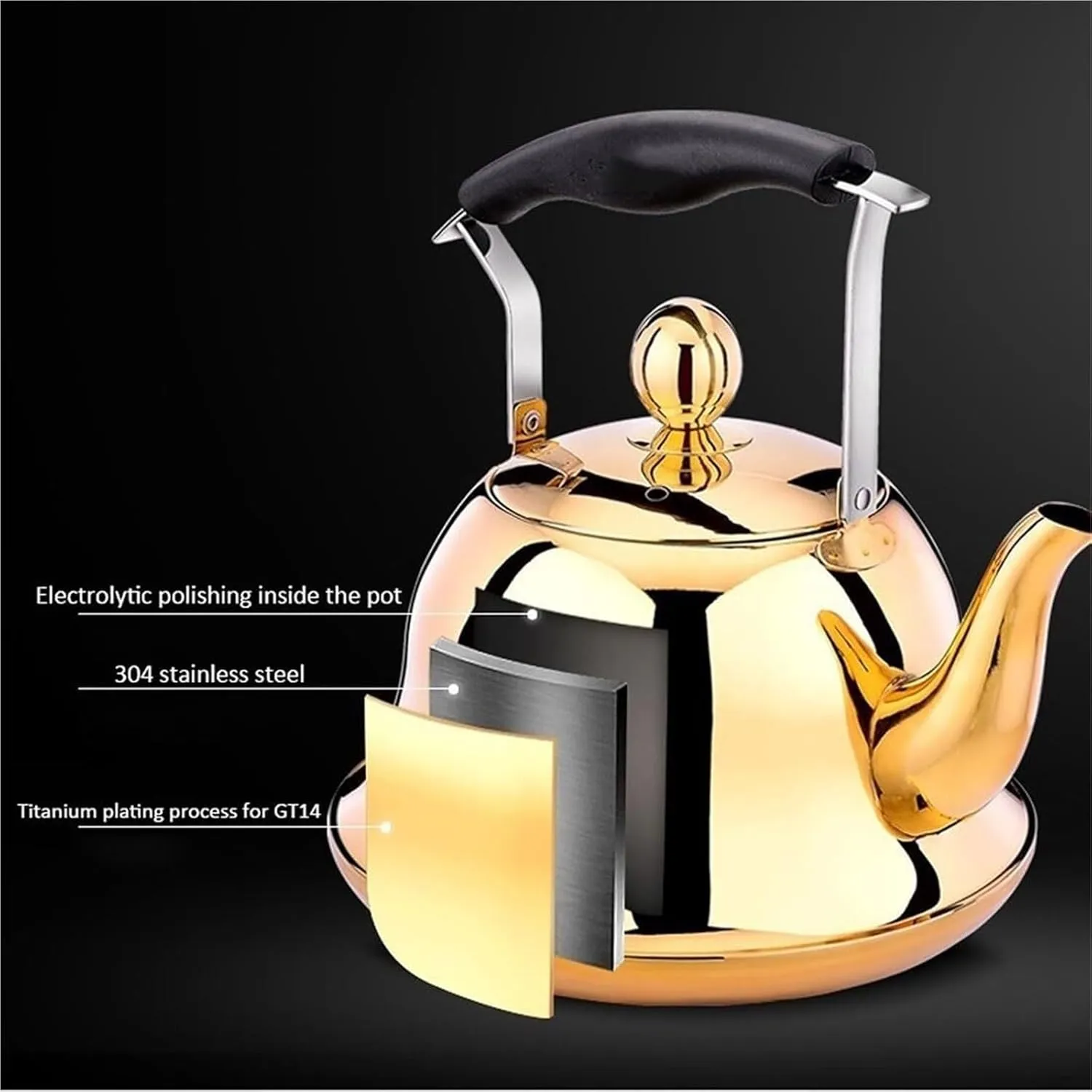 Camping Teapot, Tea Kettle stovetop, 2.1 Quart 304 Stainless Steel Whistling Teapot with Infuser - Elegant Kettle for Stove Top Brewing