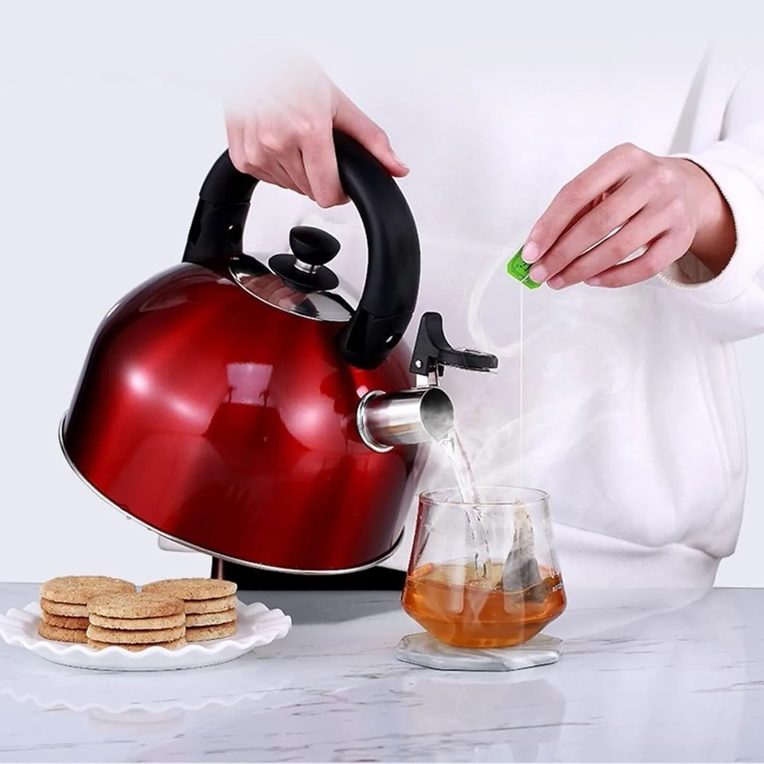 Camping Teapot, Whistling Tea Kettle, 304 Food Grade Surgical Stainless Steel Tea Pot, 5 Layer Composite Bottom, Kettle for Boiling Water Coffee or Milk