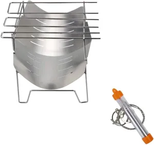 Camping Wood Stove Grill Folding Stainless Steel Firewood Buring Stove For BBQ
