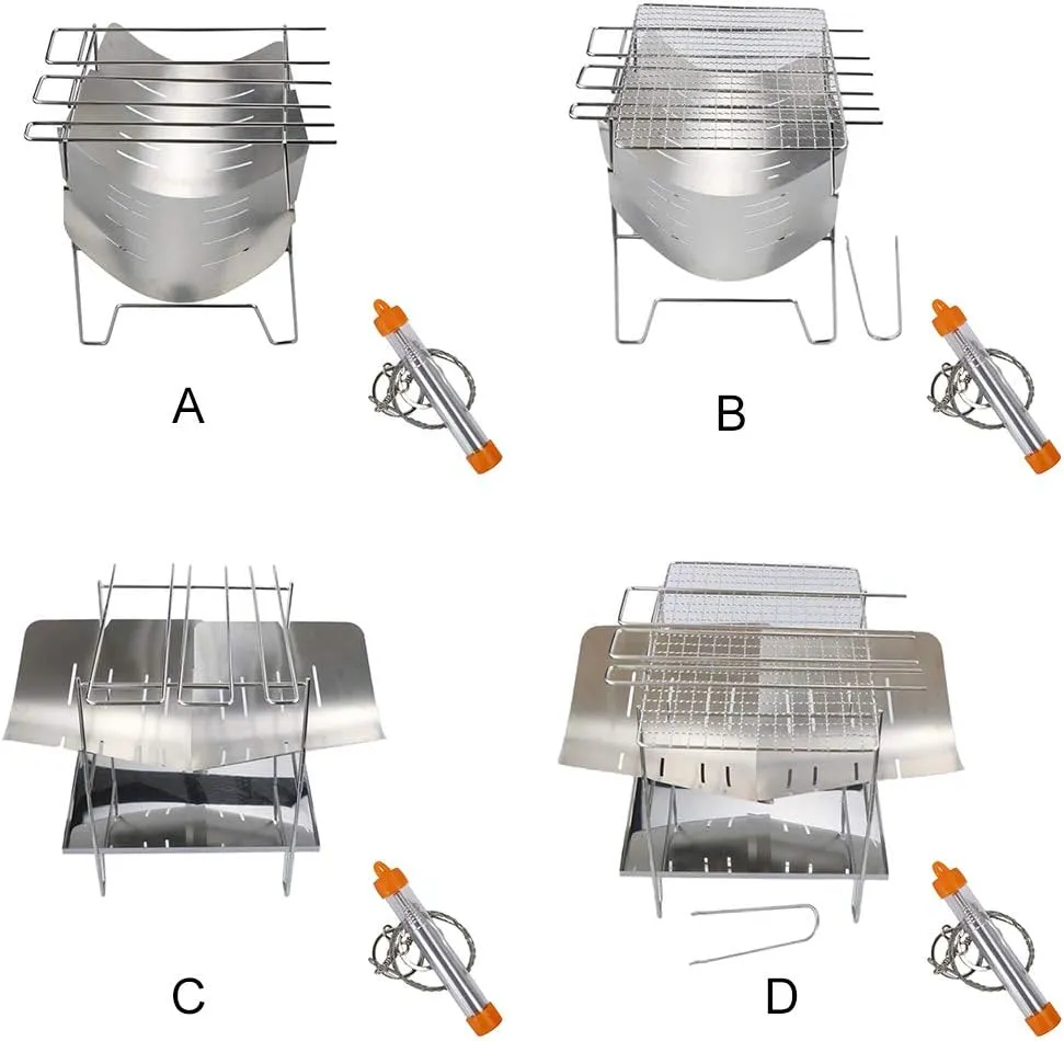Camping Wood Stove Grill Folding Stainless Steel Firewood Buring Stove for Camping Cooking Picnic BBQ
