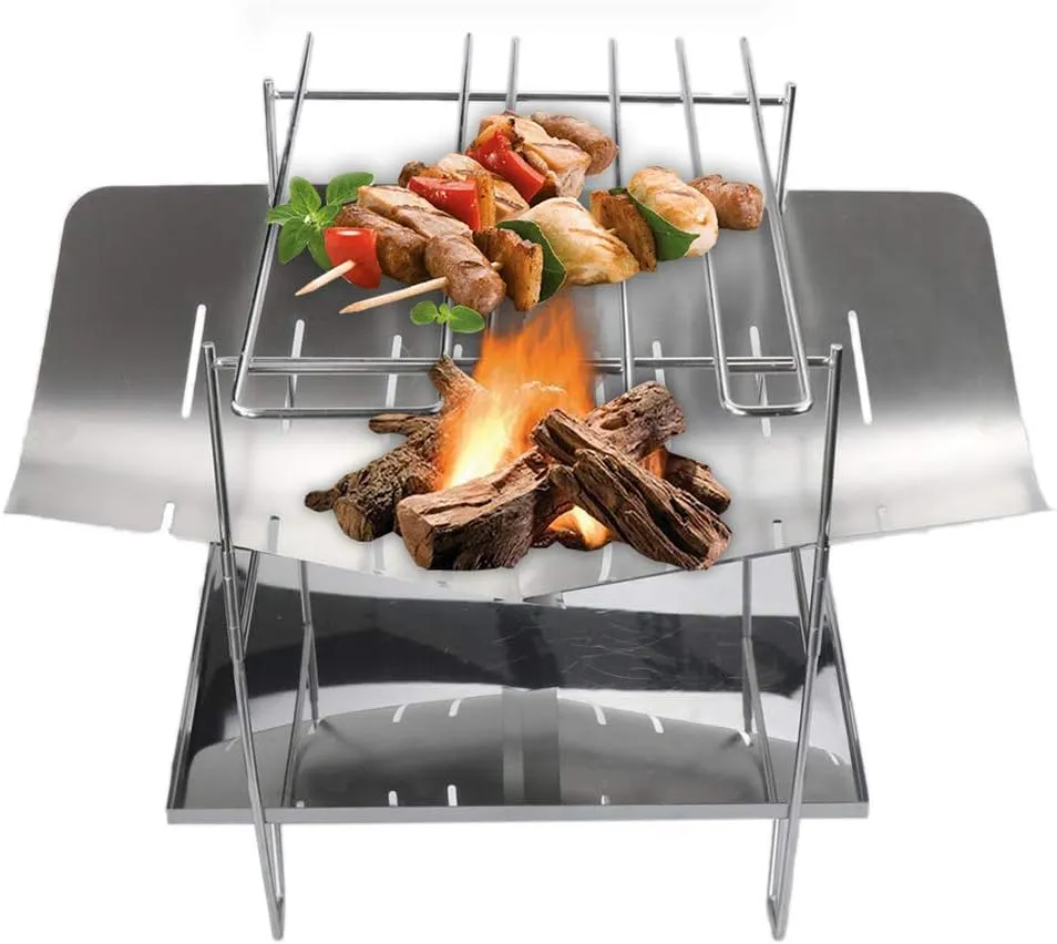 Camping Wood Stove Grill Folding Stainless Steel Firewood Buring Stove for Camping Cooking Picnic BBQ