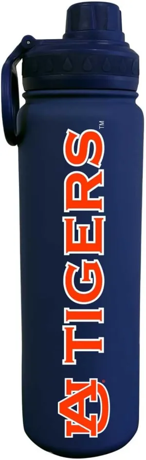 Campus Colors NCAA Stainless Steel Water Bottle - Twist on cap - 24 oz - Carry Clip - Keeps Your Drinks Hot or Cold for Hours (Auburn Tigers - Navy)