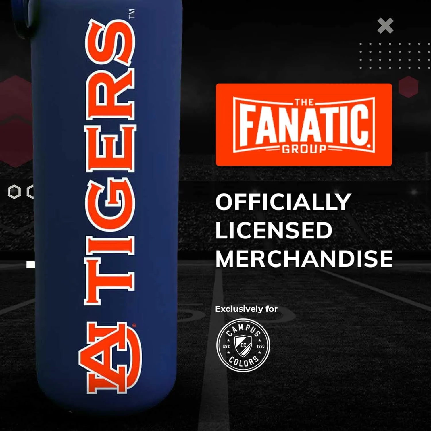 Campus Colors NCAA Stainless Steel Water Bottle - Twist on cap - 24 oz - Carry Clip - Keeps Your Drinks Hot or Cold for Hours (Auburn Tigers - Navy)