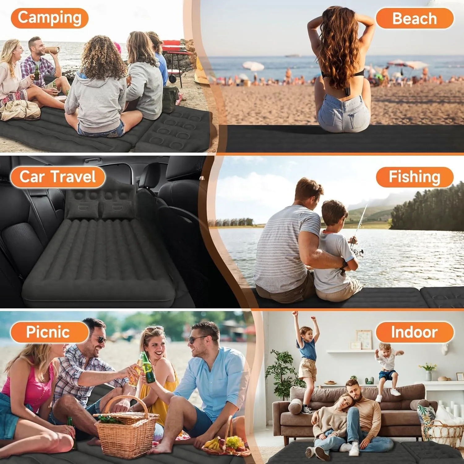 Car Air Mattress for BMW X7 G07 (7seats) 2019 2020 2021 2022 2023,Flocking & PVC Thickened Double-Sided Portable Foldable Sleeping Pad Back Seat Trunk Inflatable Electric Pump Pillows,B