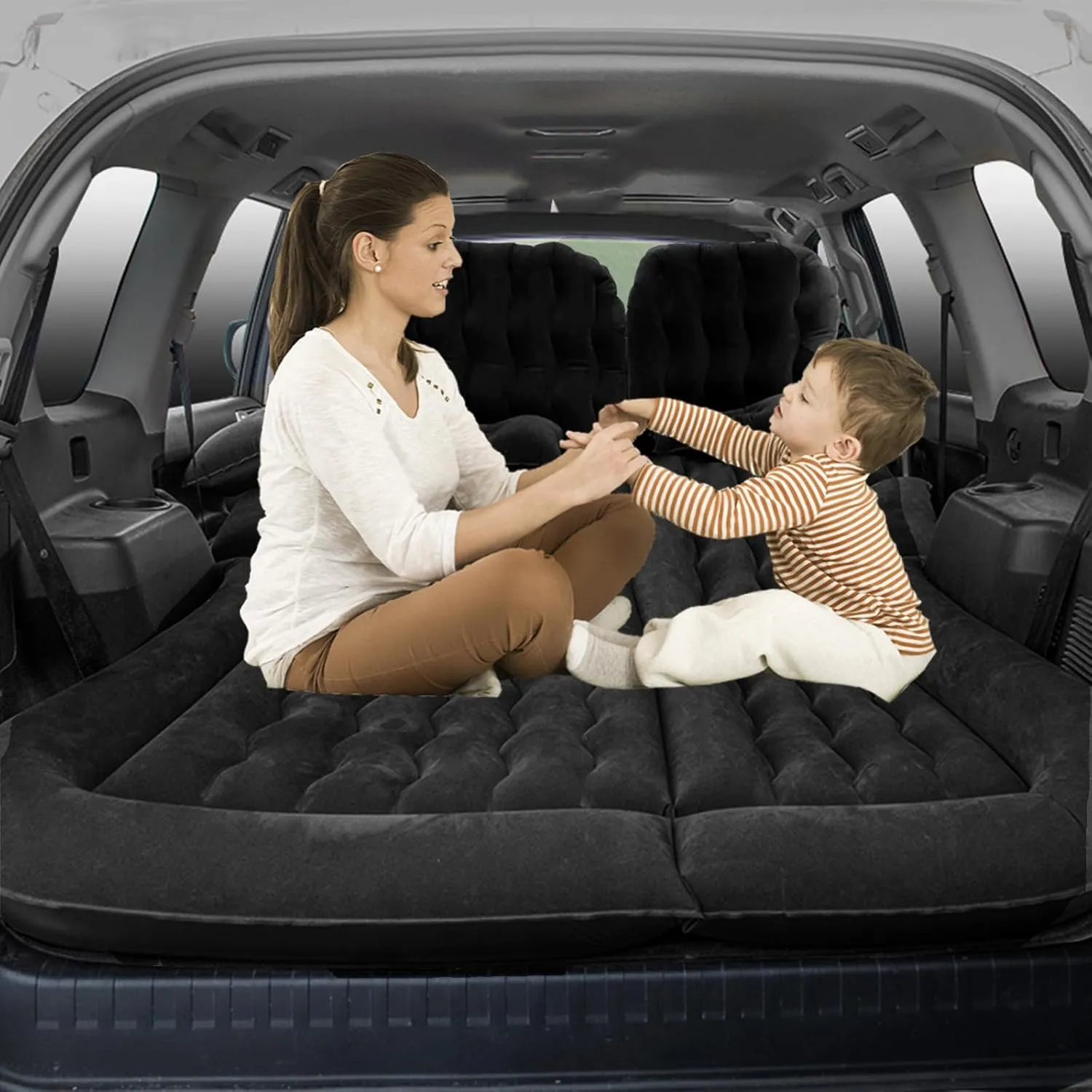 Car Air Mattress for Lynk & Co 08 EV 2023 2024, Travel Camping Thickened Portable Inflatable Bed PVC Flocking Trunk Sleeping Mats,Black